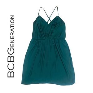 BCBGeneration | Teal Spaghetti Strap Satin Mini Dress With Pockets